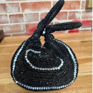 Y2K Black Beaded Evening Bag Mini Purse Whimsigoth Vintage Formal Clutch